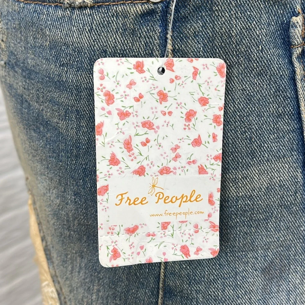 FREE PEOPLE TIRE SWING Handkerchief Hem Jean Mini Skirt Rugged SZ 4 NWT - Picture 8 of 16